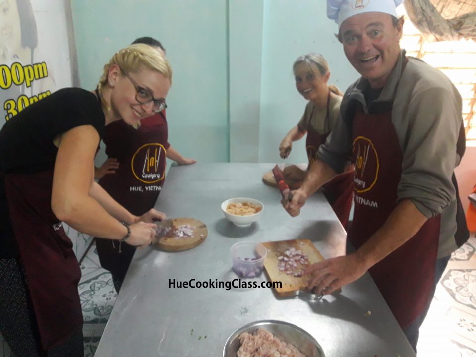 Enjoying Hue specialty food cooking experience in Vietnam